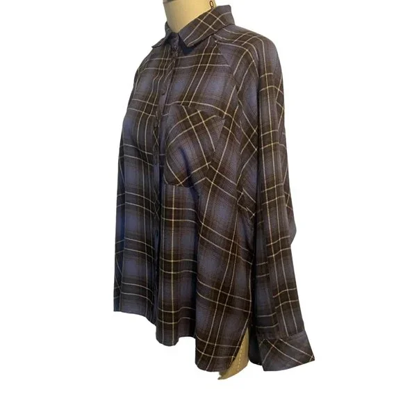 By Together Oversize Blue Plaid Button-Down Shirt S - Picture 5 of 8